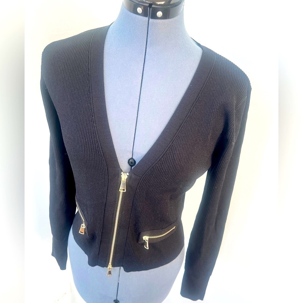 Generation Love Sz Large Sonia Black Fitted Cropped Zip up Cardigan NWOT